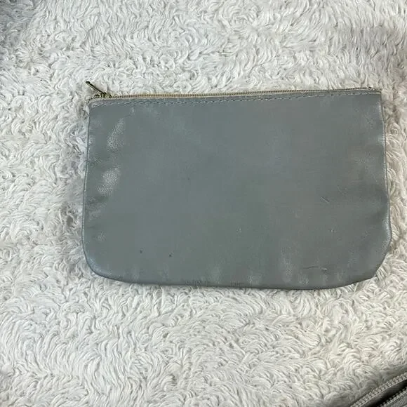 Vintage 80s unbranded dove grey leather shoulder bag with matching coin purse - Picture 7 of 10